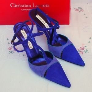 CHRISTIAN LACROIX SUEDE BLUE PURPLE T-STRAP HEEL